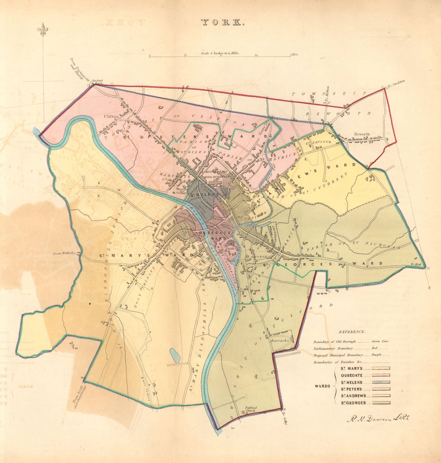 YORK borough/town/city plan. BOUNDARY COMMISSION. Yorkshire. DAWSON 1837 map